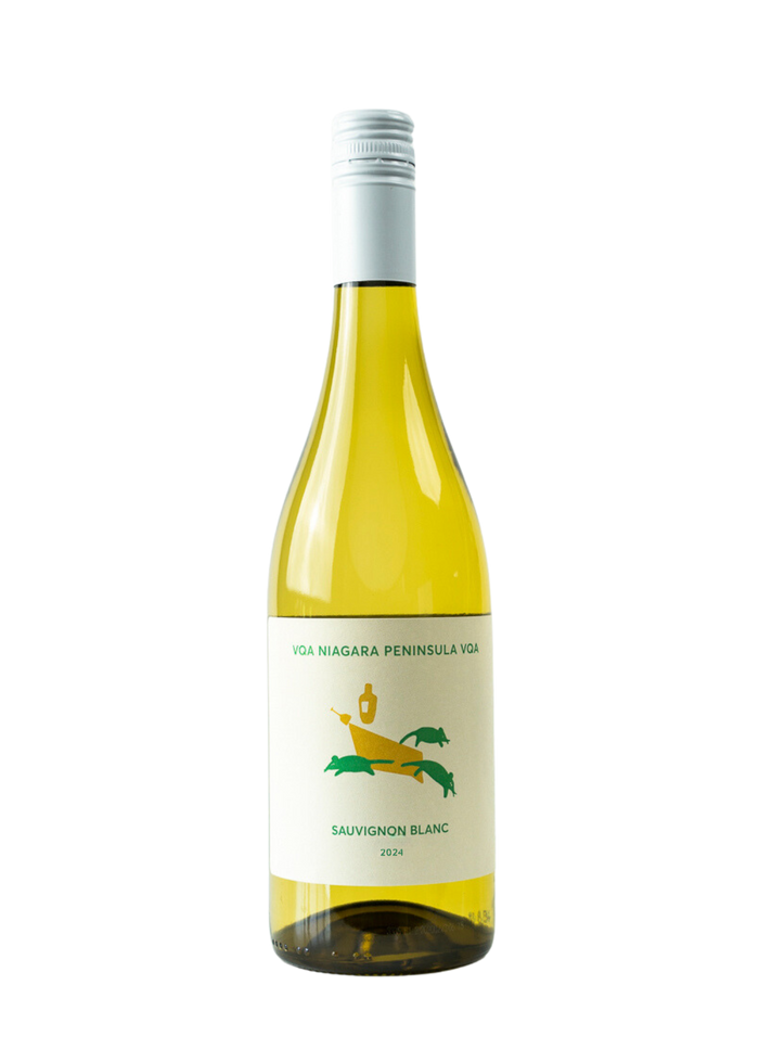 Yellow wine bottle with a label on a white background