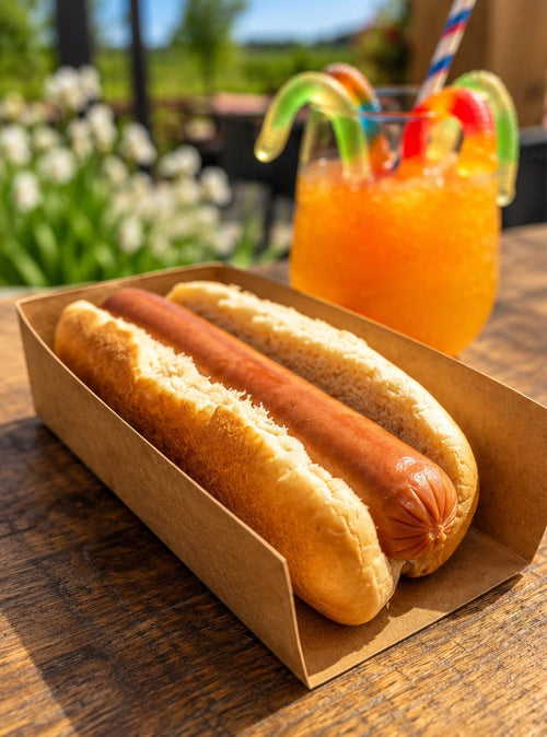Kids Hot Dog at Traynor Family Vineyard — plain all-beef hot dog, no fixings.
