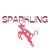 "Logo featuring a pink silhouette of a leaping cow with white patches, accompanied by the word 'SPARKLING' in bold, pink, uppercase letters above the cow."