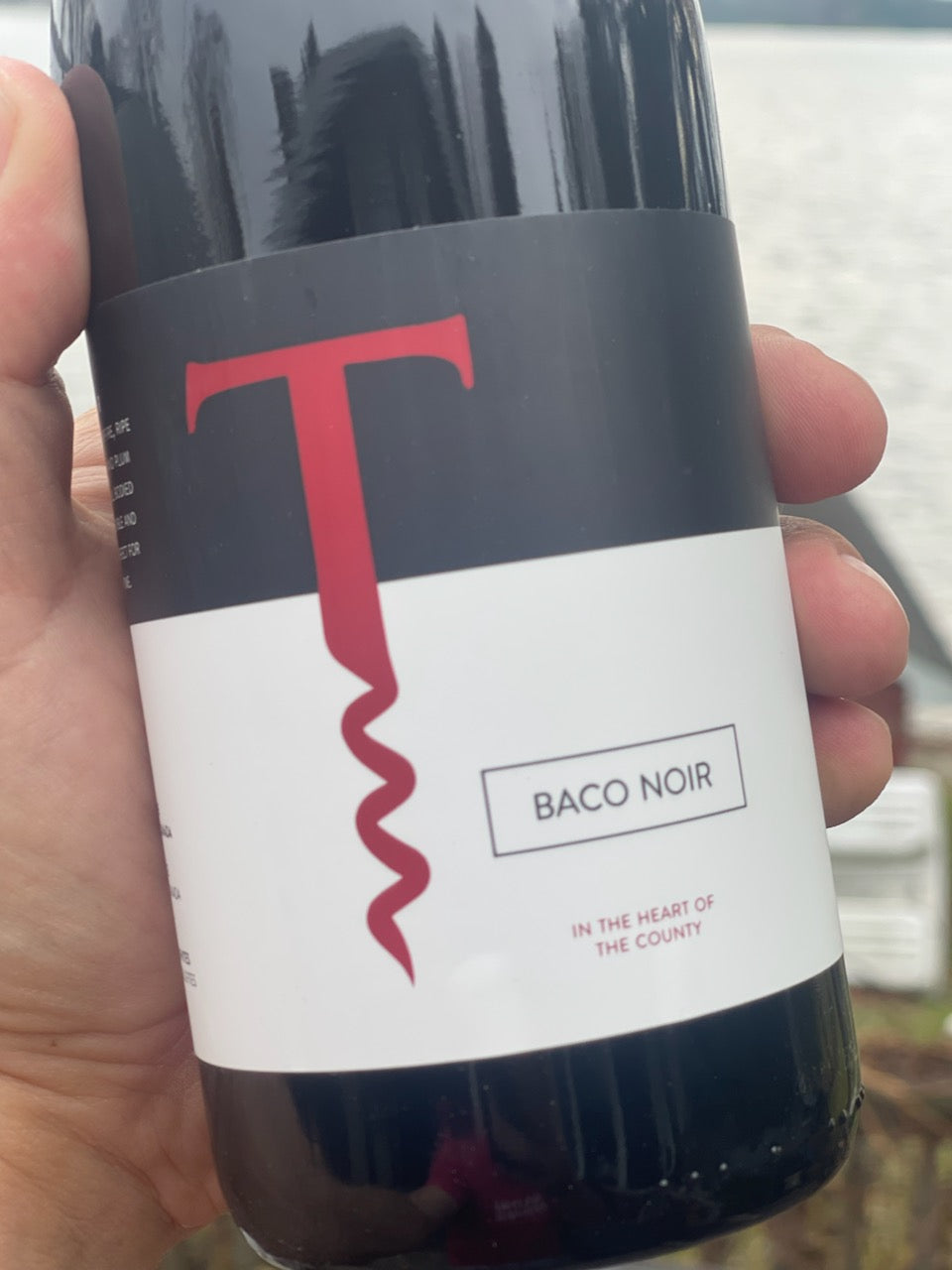 Baco Noir 2015: Bottle shot of 2015 Baco Noir, the only release of this varietal from Traynor Family Vineyard.