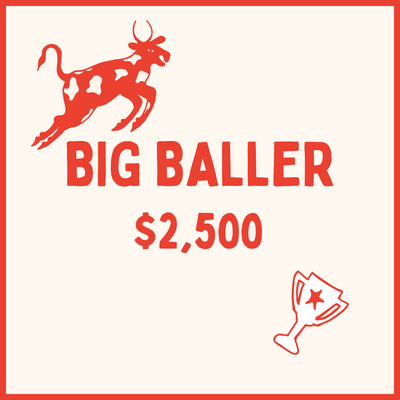text reads Big Baller and has a orange cow and trophy on a white background
