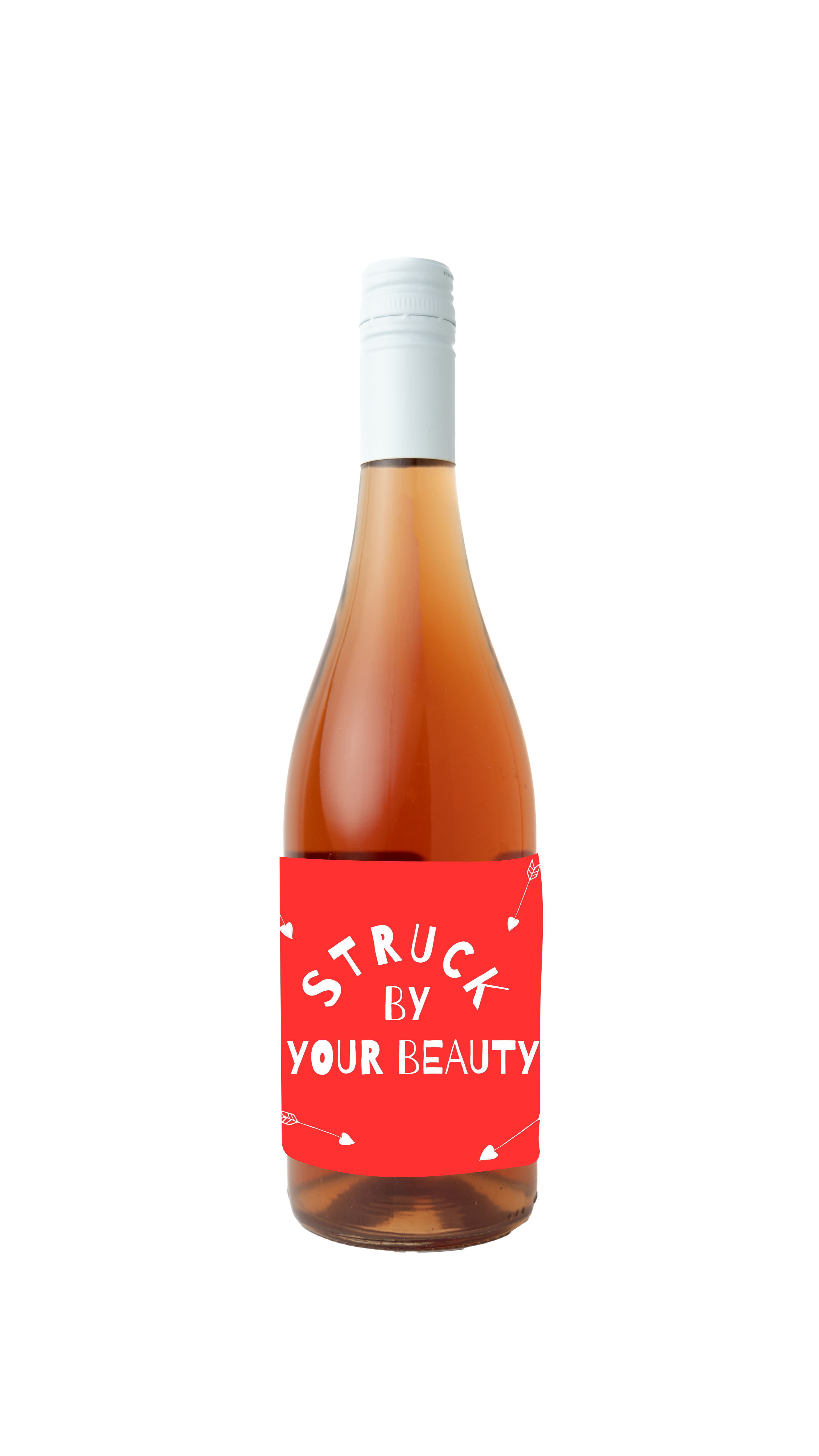 Traynor Rose wine with a right red label that reads 'struck by your beauty' in white