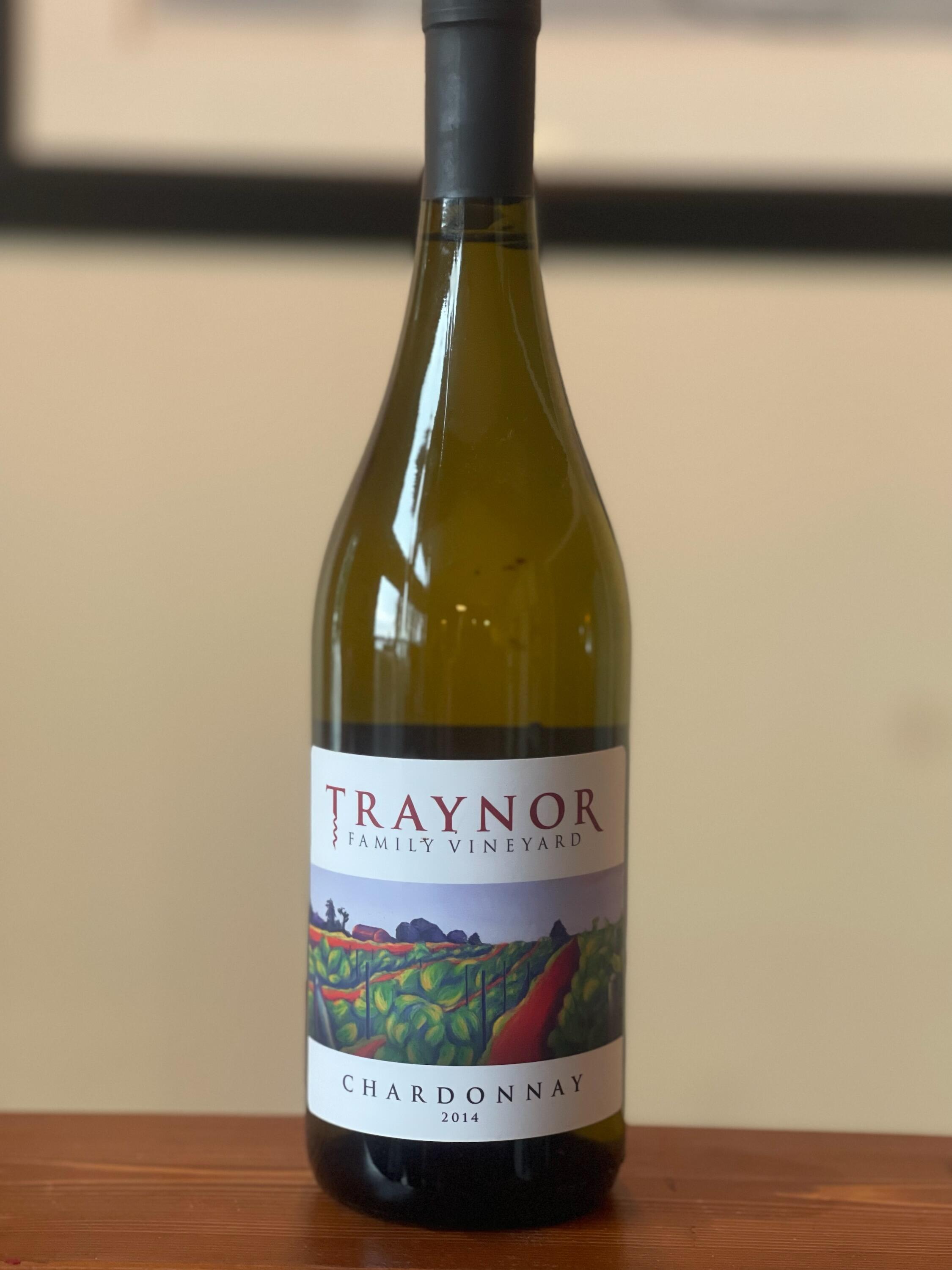 Chardonnay 2014: Bottle shot of 2014 Chardonnay, an early vintage from Traynor Family Vineyard.