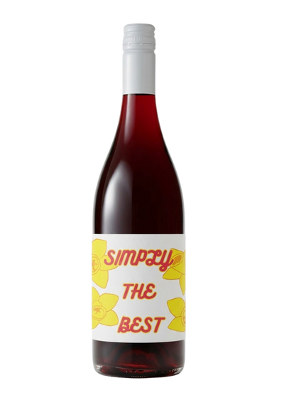 Wine bottle with a label reading 'Simply The Best' on a white background