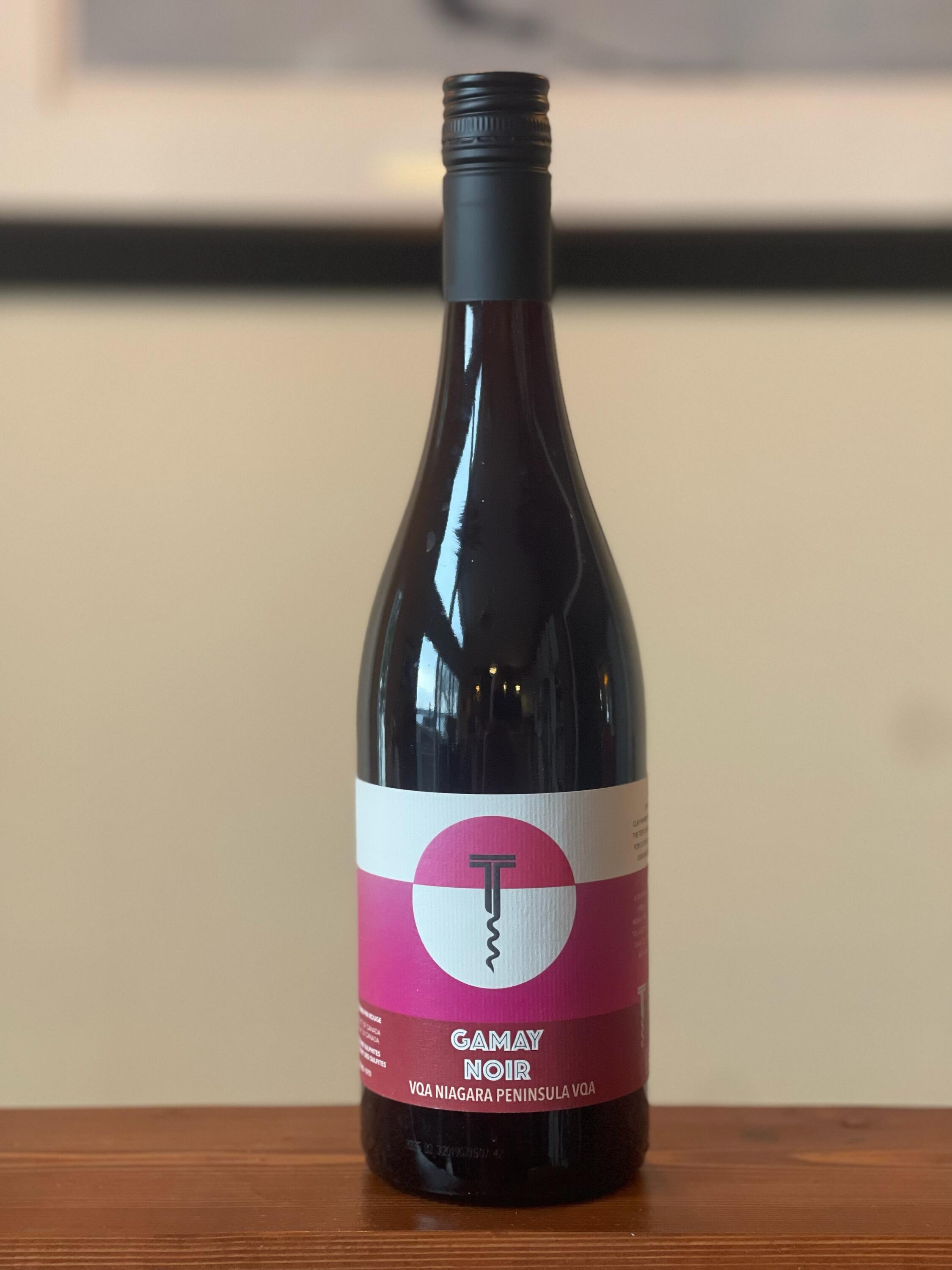 Gamay Noir 2020: Bottle shot of 2020 Gamay Noir, from a particularly hot year.