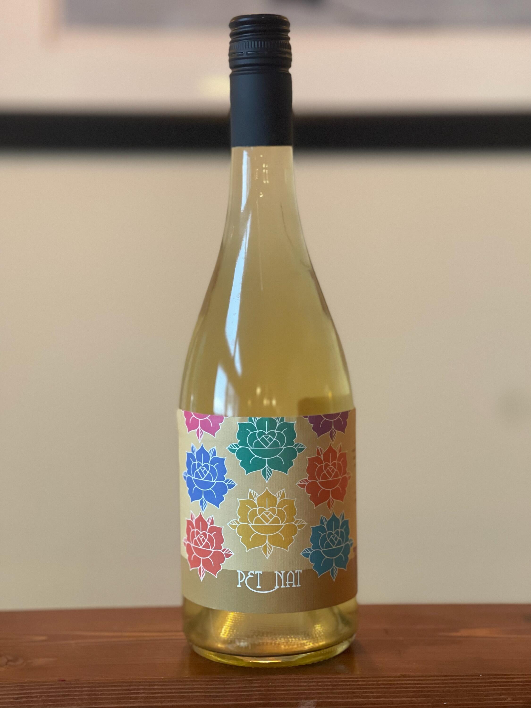 Pet-Nat White 2018: Bottle shot of 2018 Pet-Nat White, a key addition to the carbonated wines lineup at Traynor Family Vineyard.