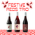 "Festive Reds Trio featuring three wine bottles displayed on a red-and-white checkered surface. Each bottle has a unique label design, showcasing Gamay, Merlot, and Cabernet Franc. The bold red text 'Festive Reds Trio' is at the top, accented with playful holly berry graphics for a festive holiday theme."