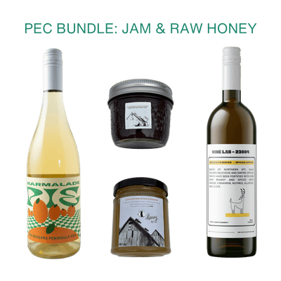Bundle pack of red white pet-nat sparkling natural wines from Traynor Family Vineyard a winery in Prince Edward County, Ontario Renaissance farm Honey Jams