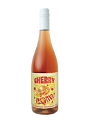 Bottle of Cherry Bomb wine with a colorful label on a white background