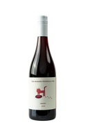 Wine bottle with a label featuring a cat illustration on a white background