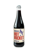 Bottle of 'Hot Rocket' wine with a label on a white background
