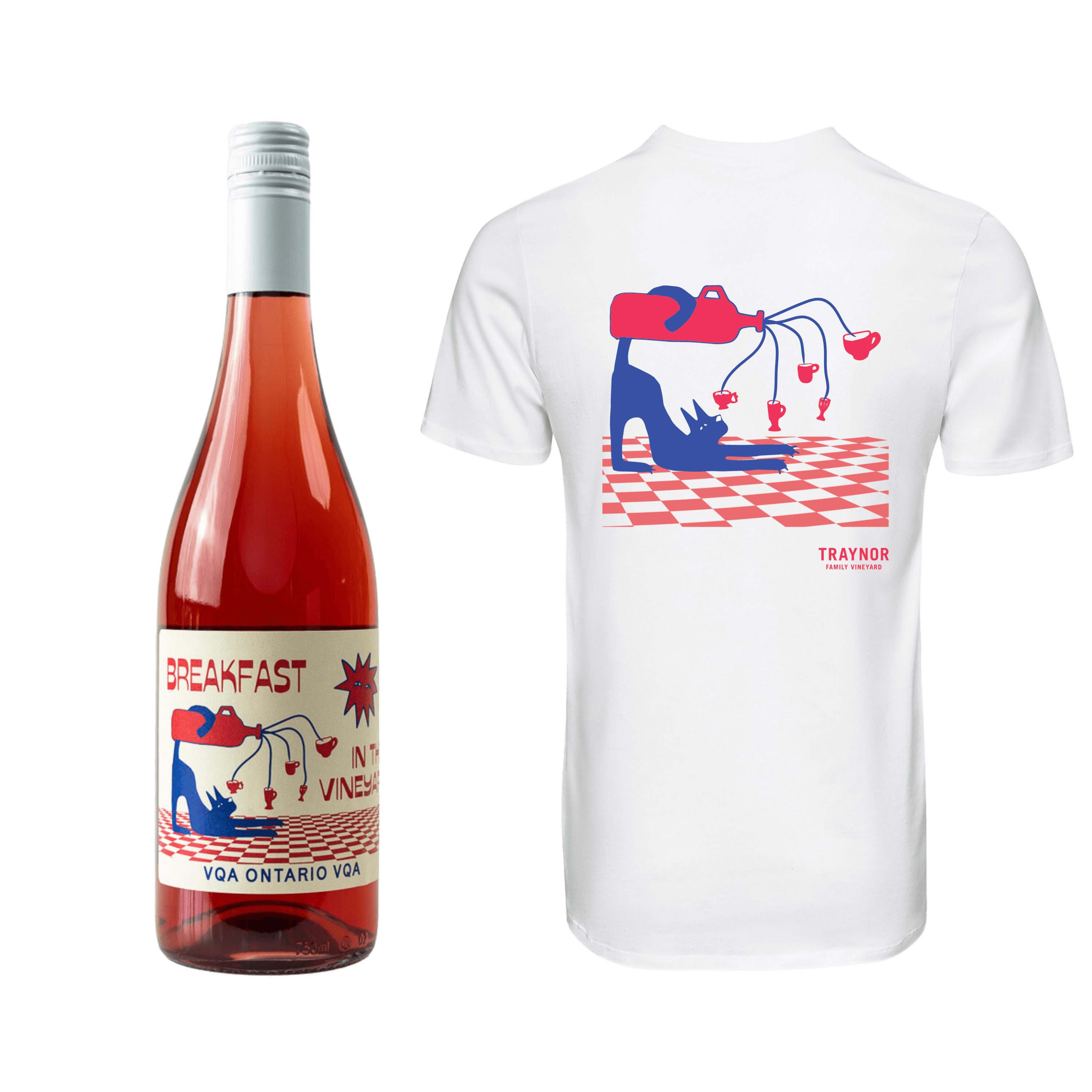 Images of newLIGHT RED GLOUGLOU NATURAL WINE TSHIRT MERCH from Traynor Family Vineyard a winery in Prince Edward County, Ontario COMBO