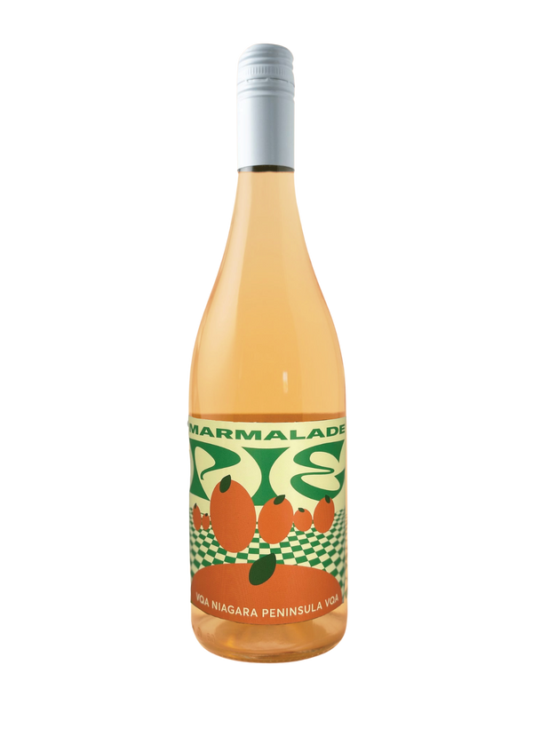 Bottle of Marmalade wine with a colorful label on a white background