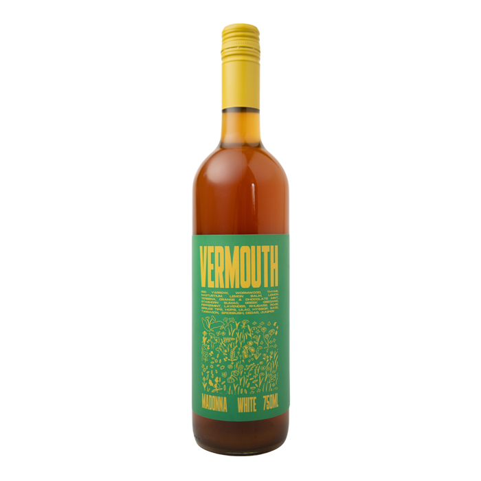 Bottle of Madonna Vermouth — botanical aromatized wine from Traynor Family Vineyard, a Prince Edward County winery in Ontario.